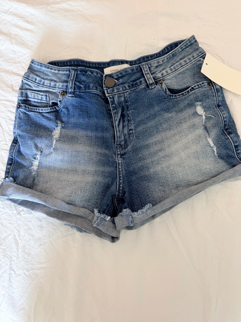 O'Neill Women's Medium Blue Distressed Rolled-Hem Denim Shorts